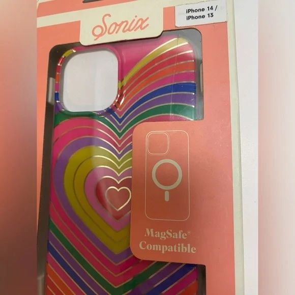 Open Box iPhone 13 14 Rainbow Hard Shell Phone Case Hearts Cute Trending New - Picture 3 of 5